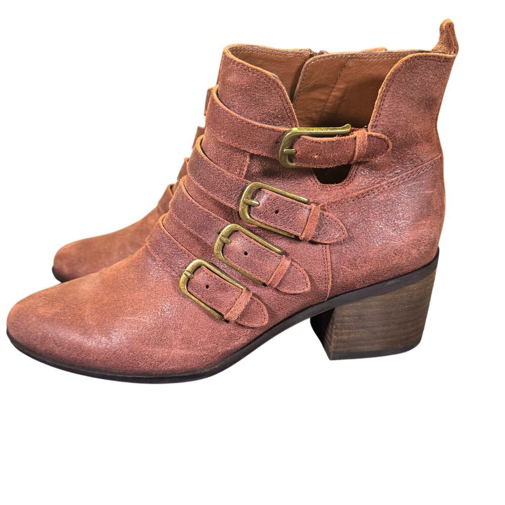 Lucky Brand LORENIAH Brown Leather Ankle Bootie 4 Buckles‎ Size 7.5M US